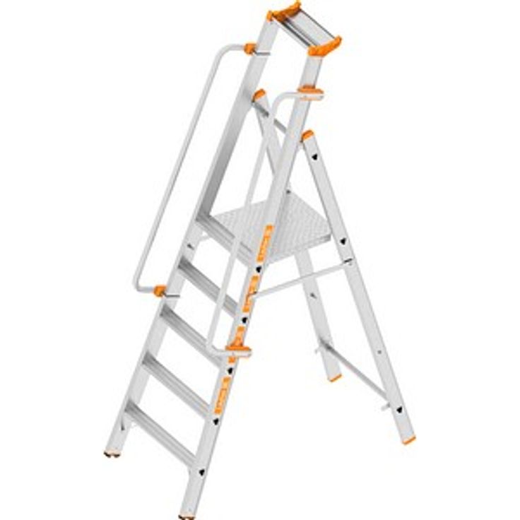 Layher Stehleiter einseitig TOPIC 1074, Aluminiumleiter mit 5 Stufen und rutschfester Plattform, silber, H: 240 cm