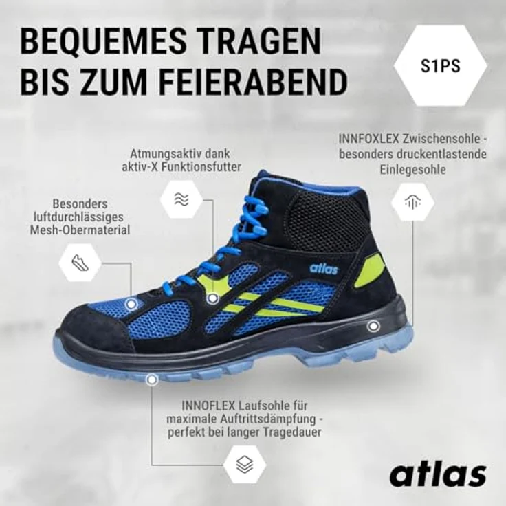 Atlas FLASH 8205 XP, knöchelhoher Sicherheitsschuh S1P ESD SRC mit metallfreier Durchtritthemmung und 3D-Dämpfungssystem, Größe 39 – Bild 4