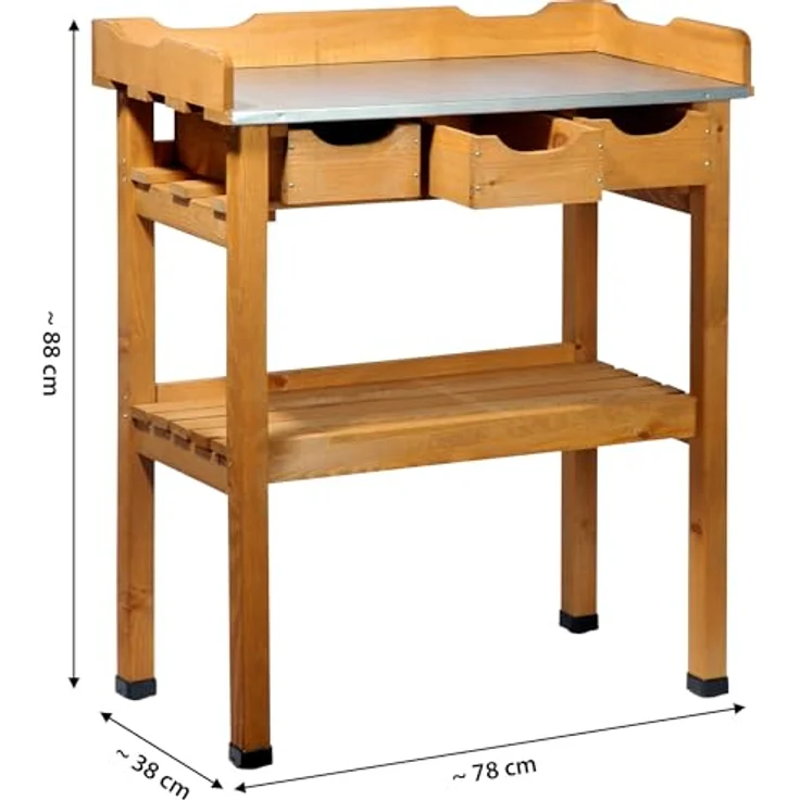 dobar 29030e Praktischer Pflanztisch mit 3 Schubladen und 2 Ablageflächen aus imprägniertem Kiefernholz, 80 x 40 x 90 cm – Bild 3