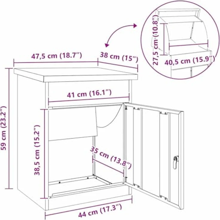 vidaXL Briefkasten Anthrazit, Postkasten aus Stahl mit den Maßen 44x35x59 cm – Bild 3