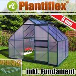 Plantiflex Aluminium Gewächshaus 250x190 cm - 4,75 m² mit Fundament, 6mm Verglasung, grün - Robuster Rahmen, hochwertige Polycarbonat-Verglasung, innovatives Belüftungssystem, effizienter Wasserablauf, einfacher Zugang.