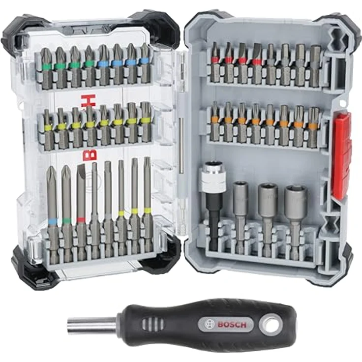 Bosch 45x Extra Hard Schrauberbit-Set, 44+1-tlg. mit farbcodierten Bits aus S2-Stahl, inkl. Schraubendrehergriff mit Dauermagnet – Bild 1