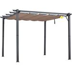 Outsunny Pergola Pavillon Terrassenüberdachung mit Schiebedach Garten Alu Kohlegrau+Kaffeebraun 3x3x2,23 m