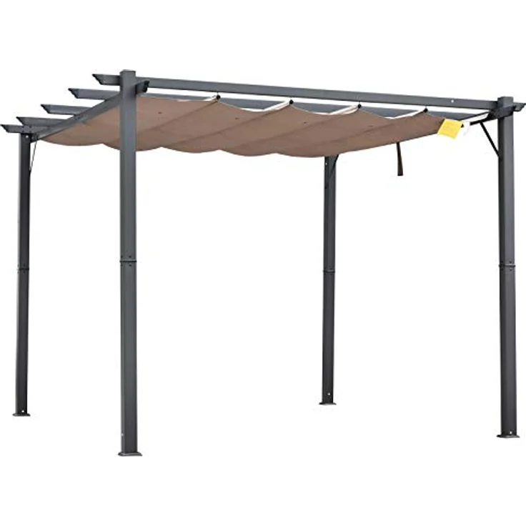 Outsunny Pergola Pavillon Terrassenüberdachung mit Schiebedach Garten Alu Kohlegrau+Kaffeebraun 3x3x2,23 m – Bild 1