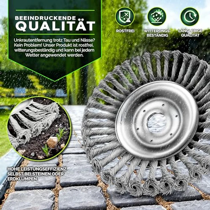 tillvex Benzin-Rasentrimmer tillvex® Unkrautbürste Wildkrautbürste Motorsense Freischneider, (Packung) - Profi Unkrautbürste für Freischneider mit 36 Stahldrahtbürsten, hitzebeständig und langlebig, inkl. Montagezubehör – Bild 4