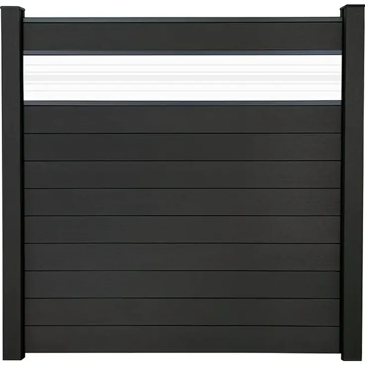 GroJa Solid Steckzaun, 180 x 180 cm, Anthrazitgrau, mit Glaseinsatz, aus nachhaltigem BPC, pflegeleicht und strapazierfähig