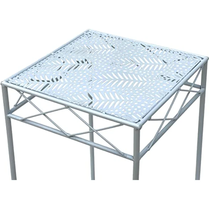 DanDiBo Blumenständer 2er Set, Weiß Metall, Eckig Beistelltisch für Pflanzen und Kräuter – Bild 3