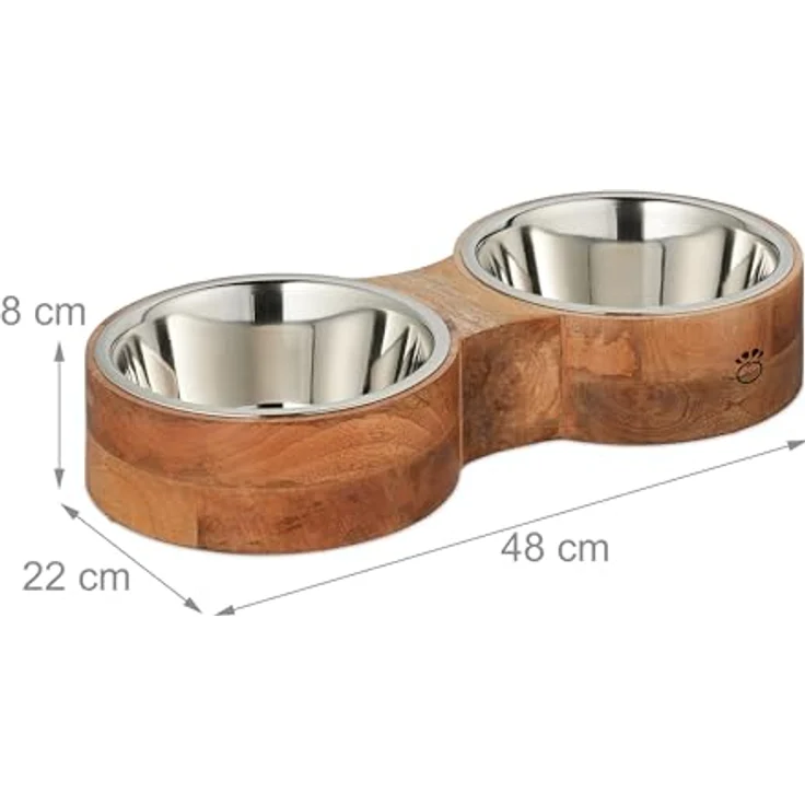 Relaxdays Hundenapfbar, für Hunde, 2 Edelstahlnäpfe, je 2,2l Volumen, HxBxT: 8 x 48 x 22 cm, Futterbar, Natur/Silber – Bild 4