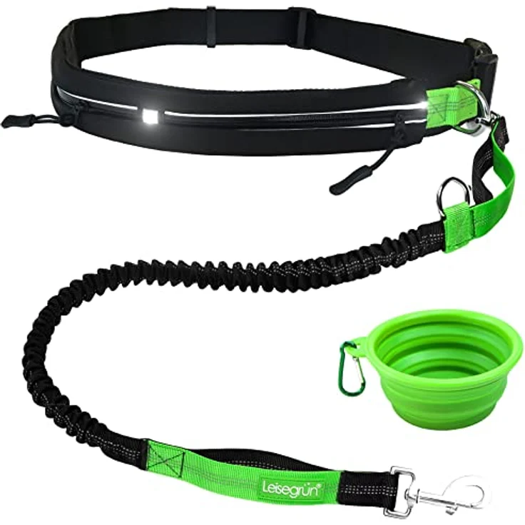 Leisegrün Joggingleine für große Hunde | Freihandleine zum Joggen mit Bauchgurt und Ruckdämpfer | Länge 125 cm bis 175 cm | Farbe: Schwarz – Bild 1