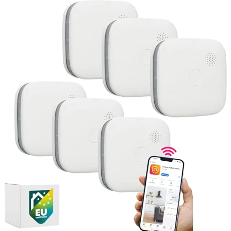 Smartwares 6er-Set vernetzte Rauchmelder FSM-12606, 85 dB, kostenlose App, LED-Anzeigen, Austauschbare Batterien, EN-14604-konform – Bild 1