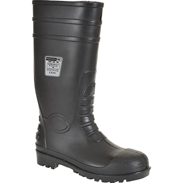 Portwest FW95 Total-Sicherheitsgummistiefel S5, schwarze PVC/Nitril Stiefel mit Stahlkappe, durchtrittsichere Sohle, Gr. 47 – Bild 1