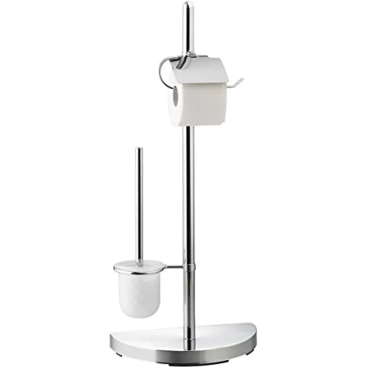 axentia WC-Garnitur Lianos aus Chrom - Toilettenpapierhalter, Toilettenbürste & Klobürstenhalter stehend - WC Bürstengarnitur ohne Bohren - WC-Ständer und Bürste verchromt