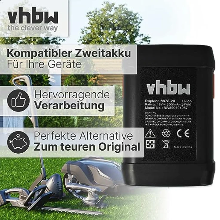 vhbw Akku passend für Gardena Turbotrimmer AccuCut 400 Li & AccuCut 450 Li, 8840, 8841 ersetzt 8835, 8835-20, 8839, 8839-20 - (Li-Ion, 3000mAh, 18V) – Bild 8
