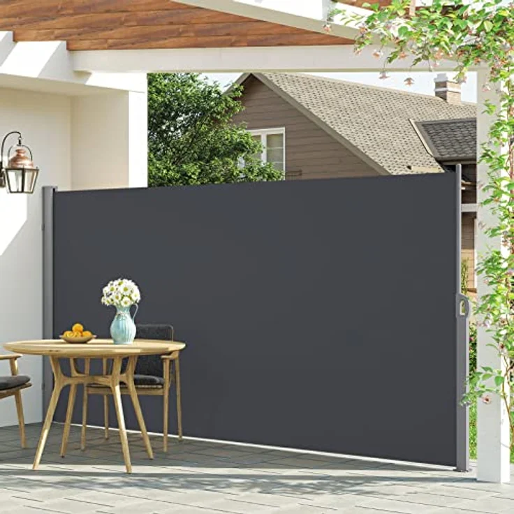 LARMNEE Seitenmarkise, ausziehbar 190 x 450 cm, rostbeständig, Wind- und Sonnenschutz, blickdicht, für Balkon, Terrasse, Garten, Anthrazit EBK1945TBP02 – Bild 3