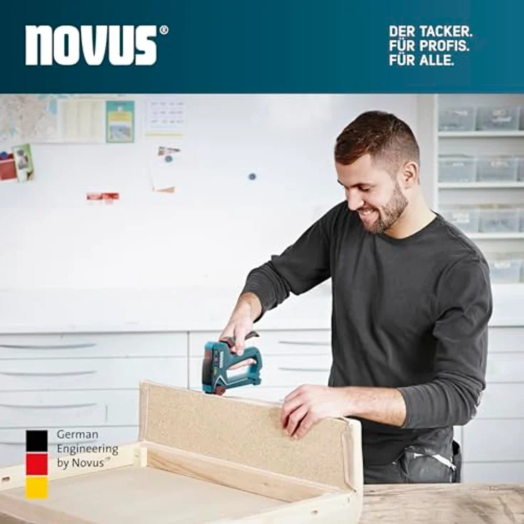 NOVUS Nagler Novus Tools J-29 030-0460 Handtacker Klammerntyp Typ 53F, Typ 53, Typ - Profi-Tacker mit Metall-Gehäuse, Feindraht- und Flachdrahtklammern, 16 mm Nägel, inkl. 1800 Feindrahtklammern A, Ergonomischer Softgrip-Hebel, Blau – Bild 13