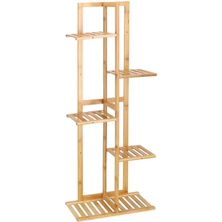 SPRINGOS Blumenständer Blumentreppe aus Bambusholz, 5-stufig, Farbe: natur, Platz für 6 Blumentöpfe, vielseitig einsetzbar – Bild 1