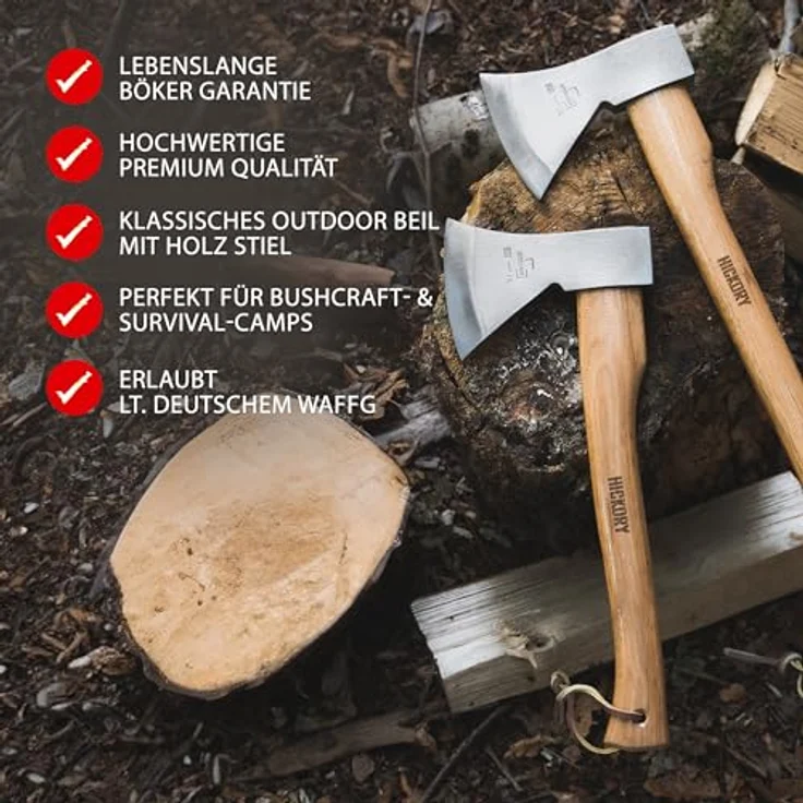 BÖKER PLUS® Appalachian Axe Small - Carbon Axt mit 600 g Kopf & Hickory-Holz-Stiel, Profi Beil mit lebenslanger Garantie – Bild 2