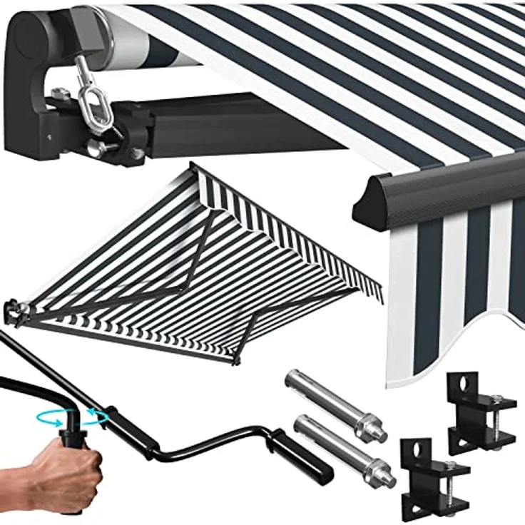 KESSER Gelenkarmmarkise manuelle Markise Gelenkmarkise Terrassenmarkise Klemmmarkise Sonnenmarkise inkl. Wandhalterung Sonnenschutz Balkonmarkise wasserabweisender Alu-Polyester 250 x 200 cm, Weiß - Anthrazit – Bild 1