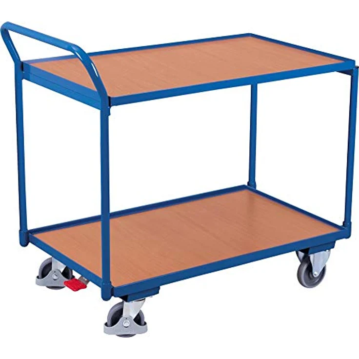 Variofit Transportwagen, Tischwagen (250 kg) mit L-Profil, Buchen-Dekor-Oberfläche, pulverbeschichtet in Gentianblau, graue Gummireifen mit Präzisionslager – Bild 2