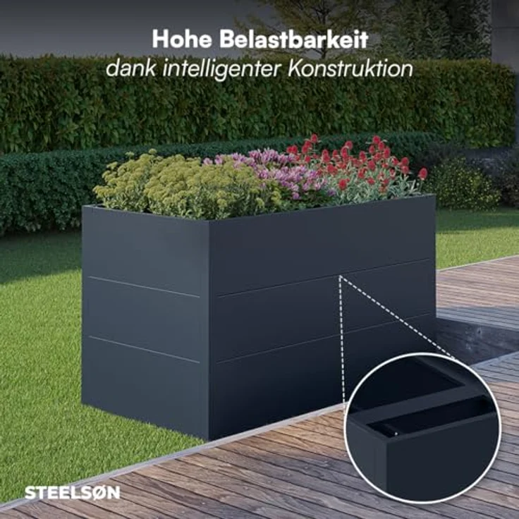 STEELSØN Hochbeet Icarus, Metall verzinkt, freistehend, für Garten und Balkon, 140x75x80 cm, Anthrazit – Bild 3