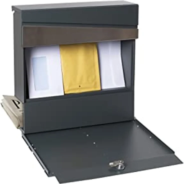 ARREGUI Armor E6905 Designer Briefkasten aus Verzinktem Stahl mit Zeitungsrolle, Postkasten + Zeitungsbox, Größe M (DIN A4), Moderner Wandbriefkasten mit Schutzklappe, Anthrazit Grau und Edelstahl – Bild 2