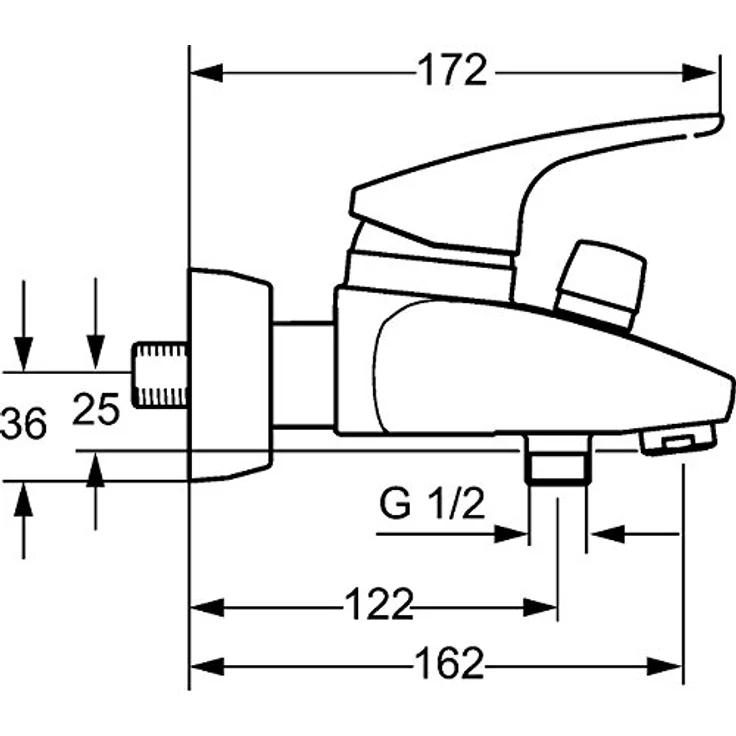 Hansa Wannenfüll- und Brausebatterie Einhebelmischer Mix 0174, Chrom, mit Cascade Strahlregler und Hansaeco 4.8 Steuerpatrone – Bild 2