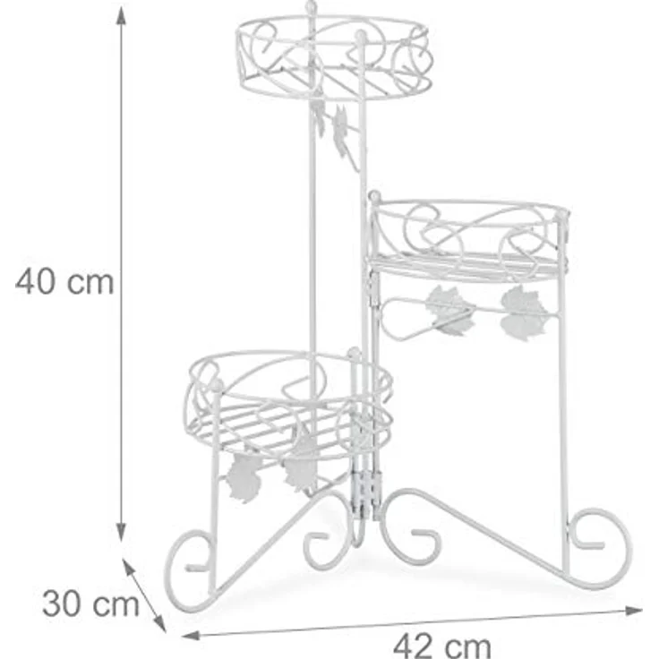Relaxdays Blumenständer Metall, 3 Etagen, zum Klappen, dekorative Blumentreppe, vintage, innen & außen, H: 40 cm, weiß – Bild 4