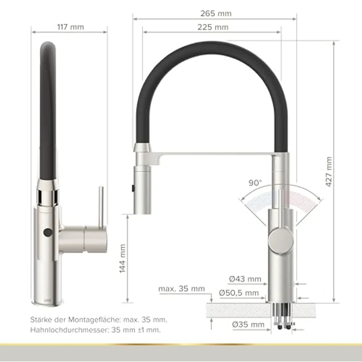 Lenz Küchenarmatur NALU, Flexible Pendelbrause mit 2 Strahlarten, Chrom – Bild 3