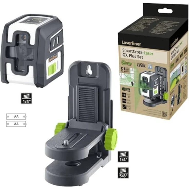 Laserliner SmartCross-Laser GX Plus Set, Kreuzlinienlaser mit grüner Lasertechnologie und max. Arbeitsbereich von 40 m, inkl. PocketWallHolder – Bild 2