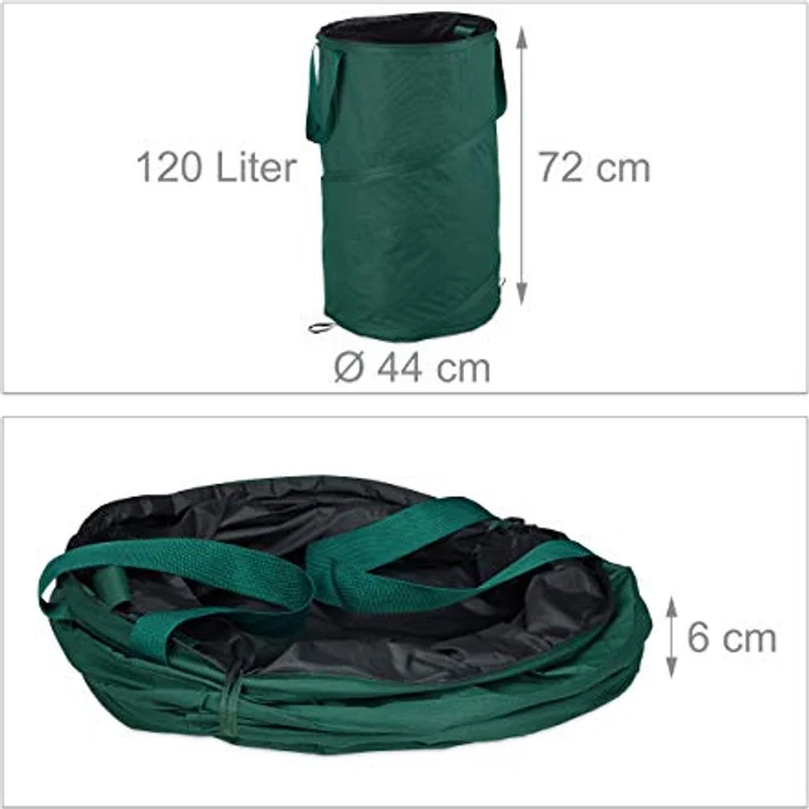 Relaxdays, grün Laubsack selbstaufstellend, 2er-Set, Gartenabfallsack Pop-Up, 120 L, Gartensack selbststehend, 44 cm – Bild 5