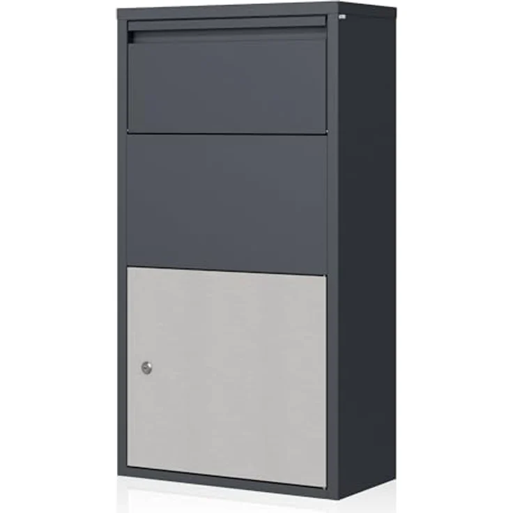 Zelsius Paketbriefkasten, Paketbriefkasten aus pulverbeschichtetem Edelstahl in Anthrazit RAL 7016 mit Diebstahlsperre – Bild 1
