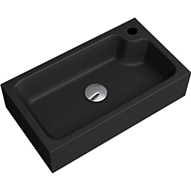 Mai & Mai Waschbecken mit Hahnloch Col101 Aufsatzwaschbecken 46x26x11cm Mineralguss Eckig Klein Waschschale Matt Anthrazit Waschplatz