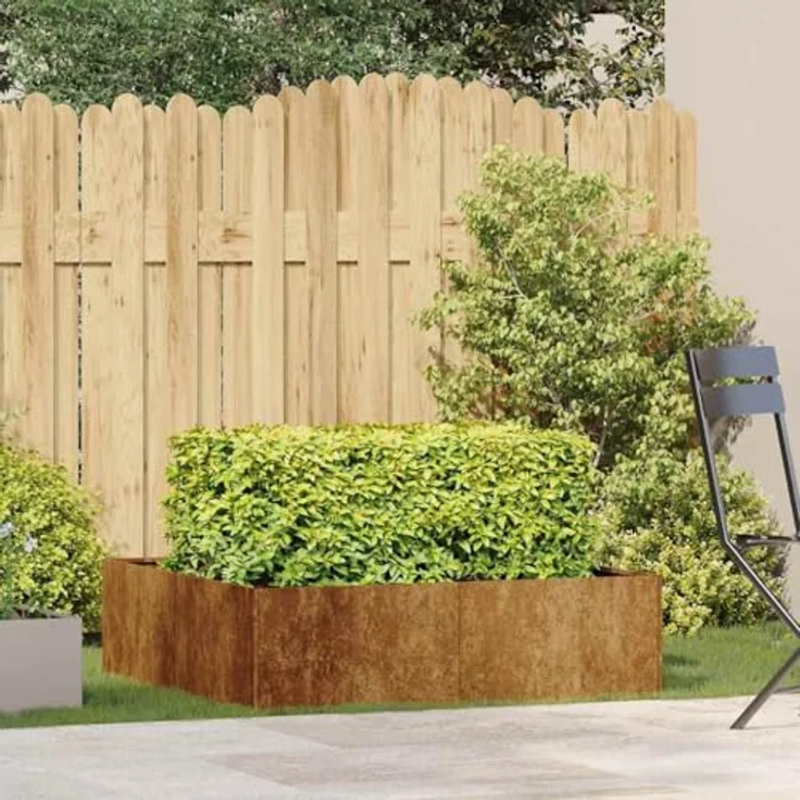 vidaXL Pflanzkübel Rostig 100x100x30 cm, Wetterfester Stahl mit hoher Stabilität, Hochbeet für Garten und Terrasse – Bild 2