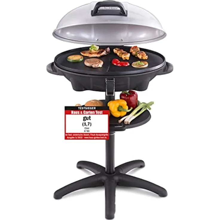 Cloer 6789 Barbecue-Grill, Indoor & Outdoor, Standgrill & Tischgrill mit integriertem Thermometer, Antihaftbeschichtung, 2400 Watt, Grillfläche: 38,5 x 52,5 cm, platzsparend verstaubar