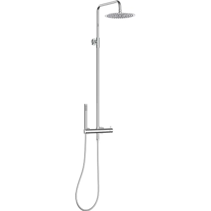 MARWELL Duschsäule chrom, Duschsystem mit mechanischer Armatur, verstellbarer Duschstange 880–1180 mm, Messing Handbrause und Regendusche