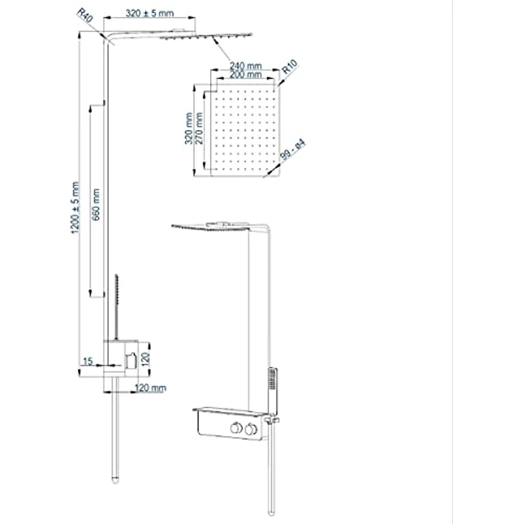 Bernstein Duschsystem NT038 Pro, Edelstahl Thermostat, Schwarz Matt – Bild 4