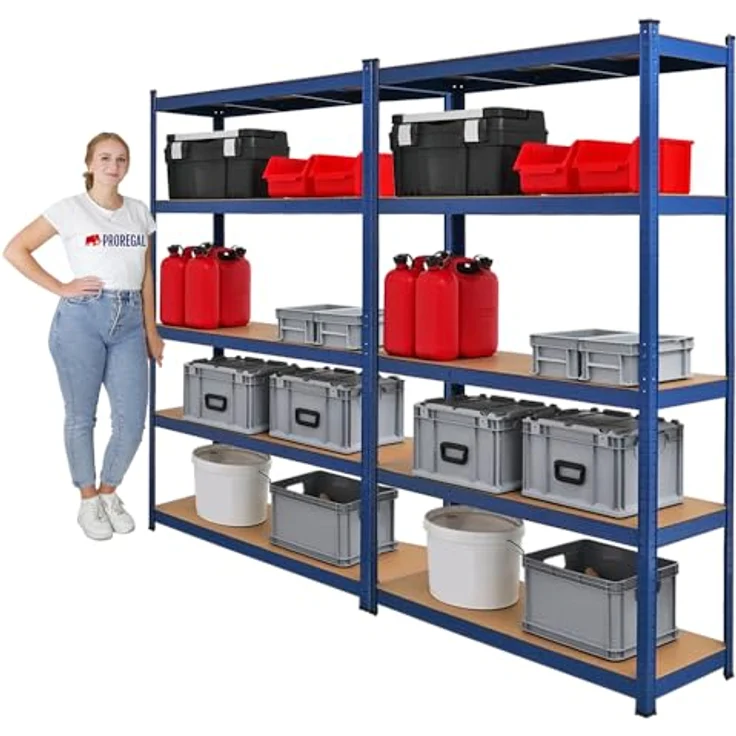Proregal Schwerlastregal Mega Deal Ragnar, H x B x T: 180 x 120 x 40 cm, Traglast pro Boden: 175 kg, 5 Böden, Stecksystem, Blau – Bild 3