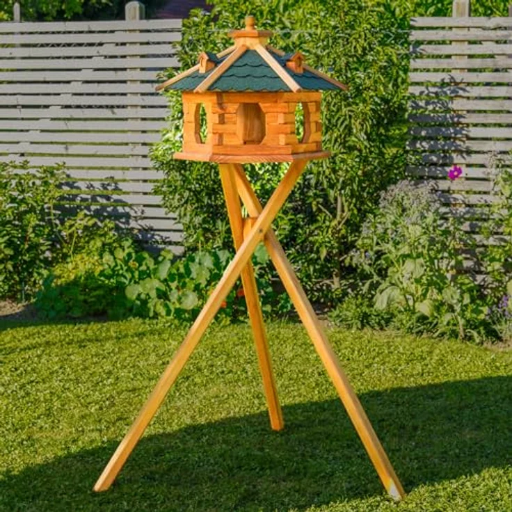 Deko-Shop-Hannusch Vogelhaus wahlweise mit Ständer und Solarbeleuchtung, Verschiedene Größen L - XXL und Dachfarben möglich, Futterhaus mit Futtersilo und wetterfestem Bitumendach, Holz, V16 - Preisvergleich – Bild 1