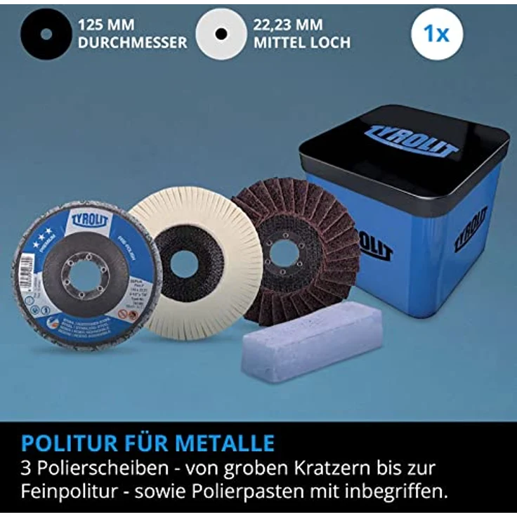 Tyrolit Polierset für Winkelschleifer, 125 mm Polierscheiben, 3-fach System für perfektes Oberflächenfinish, kein Zuschmieren, optimale Wärmeverteilung – Bild 3