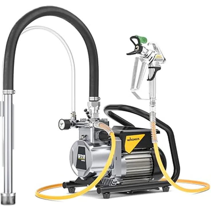 WAGNER Membranpumpe SuperFinish 21 Pro Airless HEA, 2,1 l/min Fördermenge mit 15 m HD-Schlauch, wartungsarm und pulsationsarm