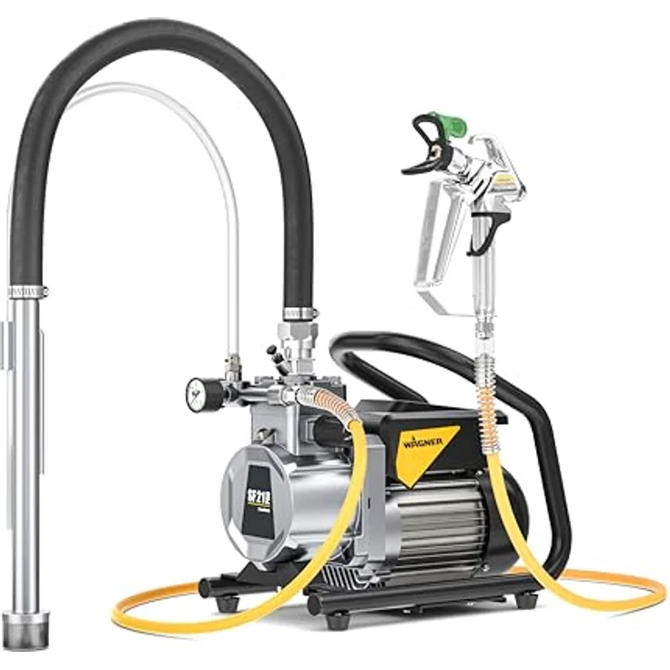 WAGNER Membranpumpe SuperFinish 21 Pro Airless HEA, 2,1 l/min Fördermenge mit 15 m HD-Schlauch, wartungsarm und pulsationsarm – Bild 1