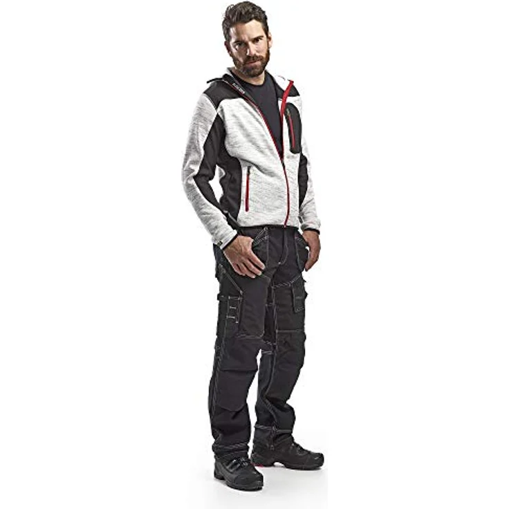 BLAKLÄDER® Herren Strickjacke 4930, Arbeitsjacke mit Softshell-Einsätzen, hellgrau/schwarz, Größe S – Bild 5