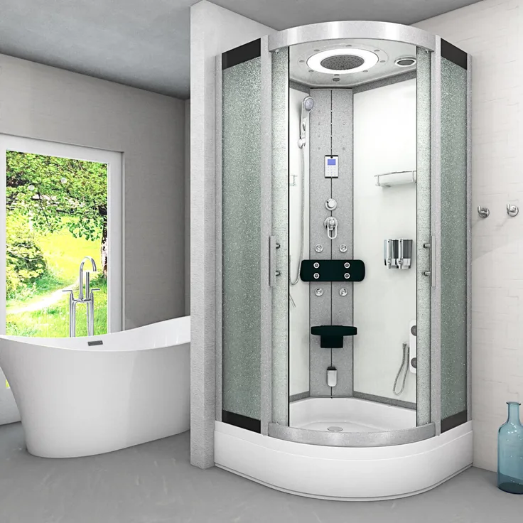 SeniorBad AcquaVapore D58-50M2 Dampfdusche, Duschkabine 90x90 cm mit Dusche, Dampfgenerator, Bluetooth-Player und Aromatherapie, weiß