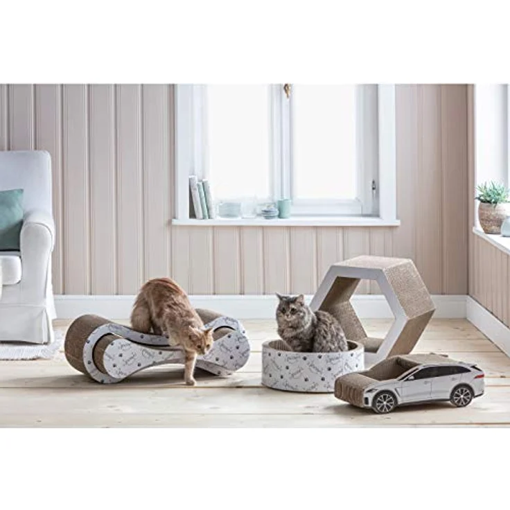 Dehner Lieblinge Katzen-Kratzpappe Scratch Circle, inkl. Katzenminze, Ø 43 cm, Höhe 15.5 cm, Naturmaterial, weiß – Bild 3