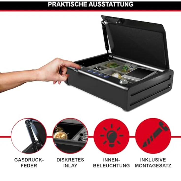 MASTER LOCK Biometrischer Tresor (Fingerabdruckerkennung) (Kompakt) MLD08EB Ideal für Scheckbücher, Geld, Schmuck, Ausweise, Pistolentresor – Bild 6