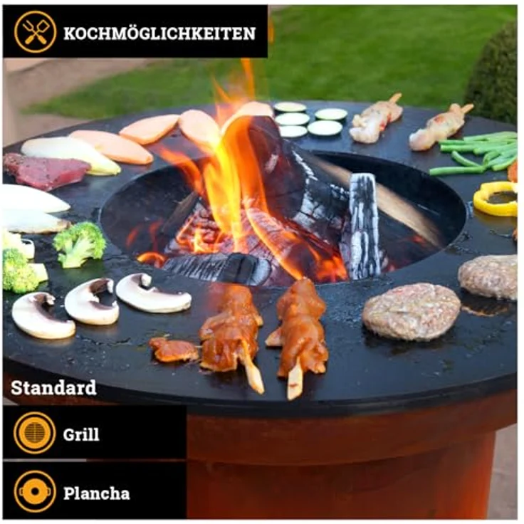 BonFeu BonBiza Feuerkorb & Feuerschale Ø80 cm aus Cortenstahl mit Grillrost & Plancha für Outdoor-Kochen und BBQ – Bild 4