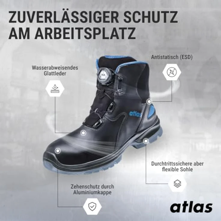 ATLAS SL 9845 XP BOA, knöchelhoher Sicherheitsschuh aus waterproof Glattleder, S3, ESD, blau, Gr. 36 – Bild 3