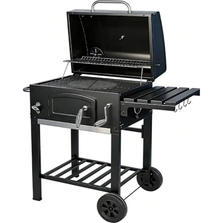 El Fuego® "ONTARIO 2" Holzkohlegrill, inkl. höhenverstellbare Kohlenwanne, verchromtem Warmhalterost, Tresordesign & Ascheauffangbehälter, mit Flaschenöffner, Grill BBQ – Bild 2