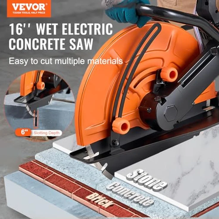 VEVOR Elektrische Betonsäge, 406 mm, 2800 W Hochleistungs-Kreissäge mit 152 mm Schnitttiefe, Nass/Trocken-Scheibensäge mit Wasserrohr und Wasserpumpe für Stein und Ziegel – Bild 2