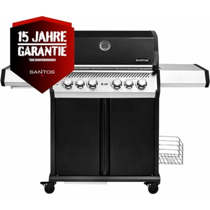SANTOS Gasgrill S-418 Pro Schwarz, Premium Gasgrill mit 4 Brennern, 800°C Infrarot-Seitenbrenner, Edelstahl Grillrost & Warmhalterost – Bild 2
